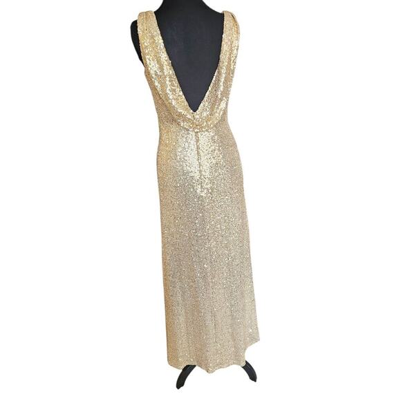 Gold Sequin Evening Gown Dress Cowl Draping Back & Zip Up Back Aleena Grace Sz 4 - Picture 14 of 14